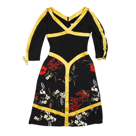 NWT VHNY Vivienne Hu New York Dress Black Gold Floral Colorblock Dress Sz 2 - Picture 1 of 11
